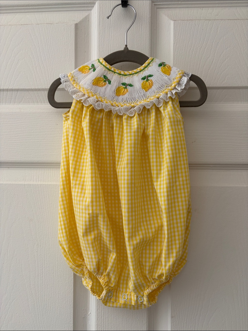 Yellow Gingham Lemon Smocked Baby Romper